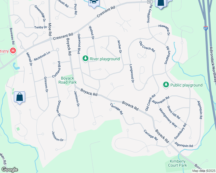 map of restaurants, bars, coffee shops, grocery stores, and more near 6 Elizabeth Court in Saratoga County