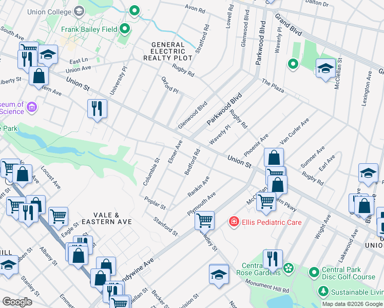 map of restaurants, bars, coffee shops, grocery stores, and more near 1310 Union Street in Schenectady