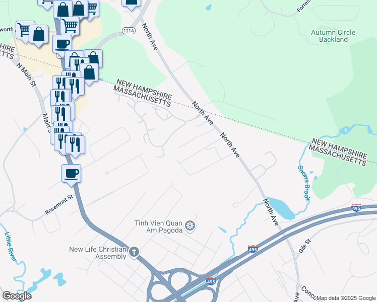 map of restaurants, bars, coffee shops, grocery stores, and more near 33 Haley Road in Haverhill