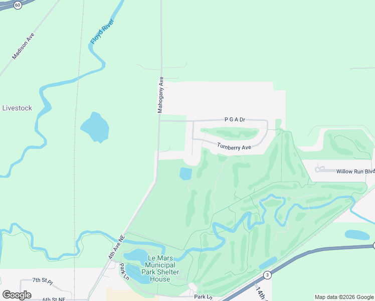 map of restaurants, bars, coffee shops, grocery stores, and more near 1241 Ryder Cup Court in Le Mars