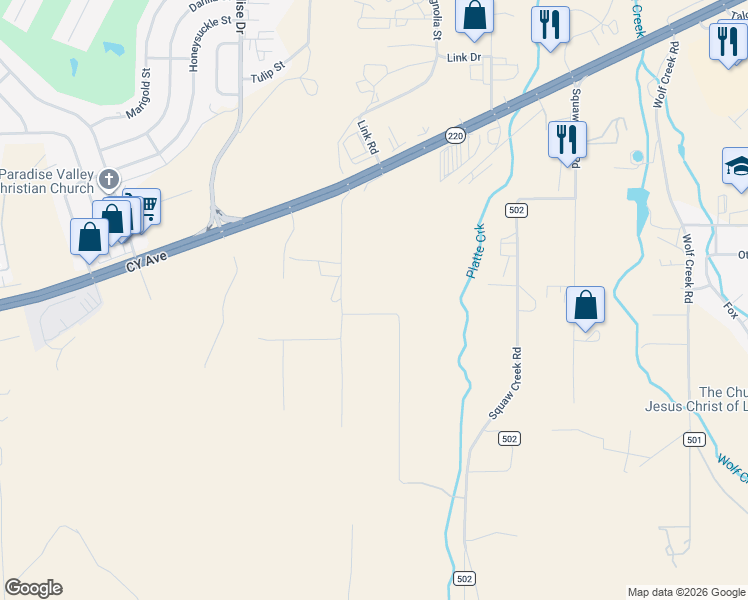 map of restaurants, bars, coffee shops, grocery stores, and more near 3991 West Highway Street in Casper