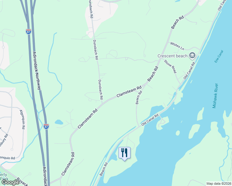 map of restaurants, bars, coffee shops, grocery stores, and more near 162 Clamsteam Road in Saratoga County