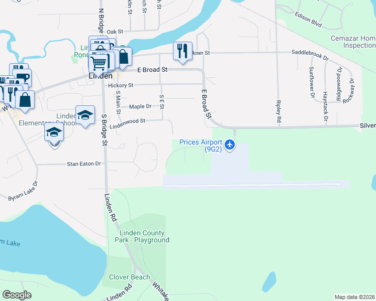 map of restaurants, bars, coffee shops, grocery stores, and more near 5194 Amelia Earhart Drive in Linden