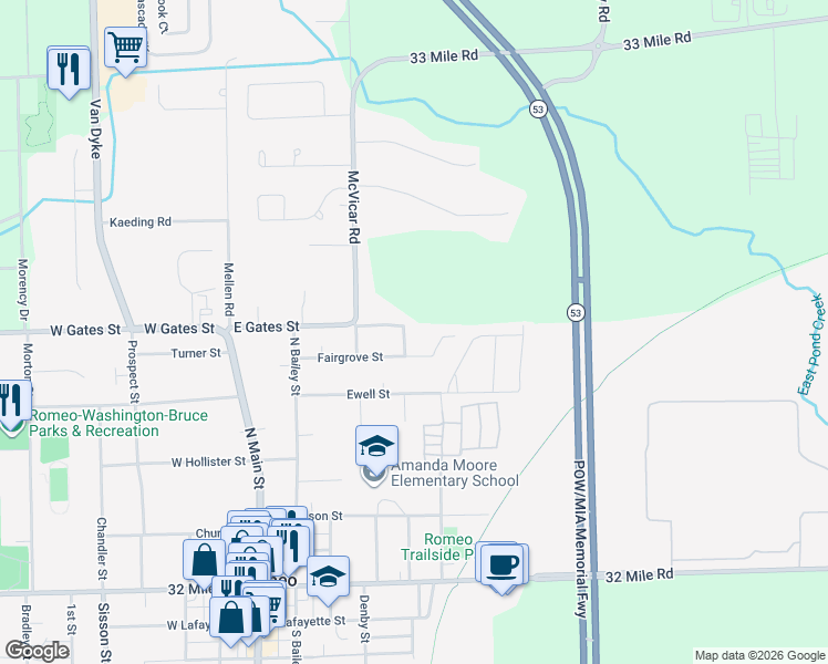 map of restaurants, bars, coffee shops, grocery stores, and more near 2021 Split Combination in Romeo