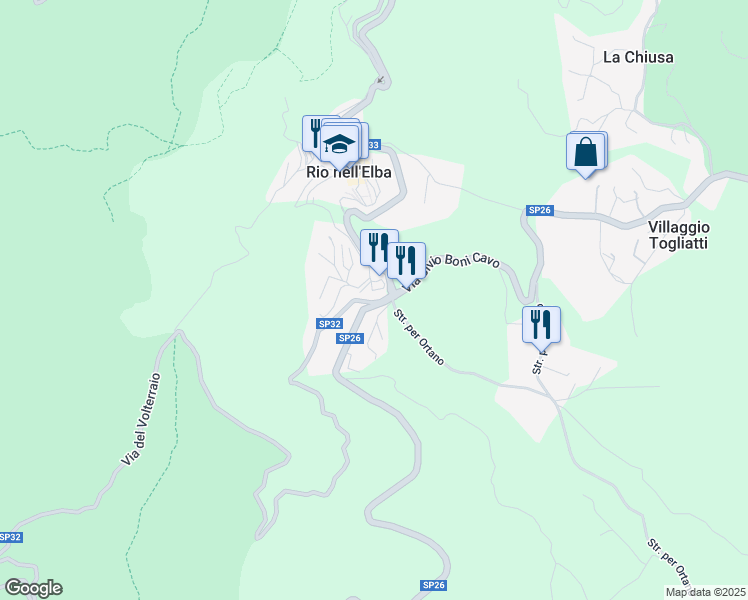 map of restaurants, bars, coffee shops, grocery stores, and more near 20 Via del Padre Eterno in Rio Nell'elba