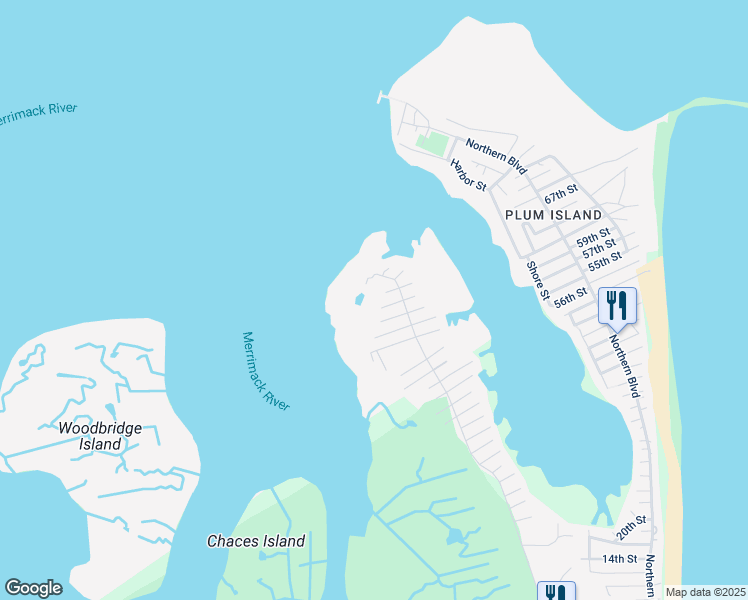 map of restaurants, bars, coffee shops, grocery stores, and more near 7 O Street in Newburyport