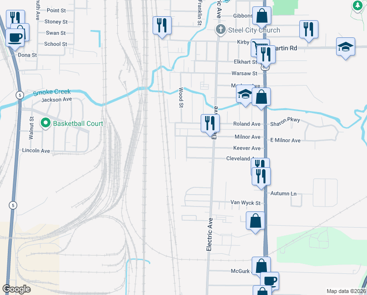 map of restaurants, bars, coffee shops, grocery stores, and more near 25 Mitchell Place in Lackawanna
