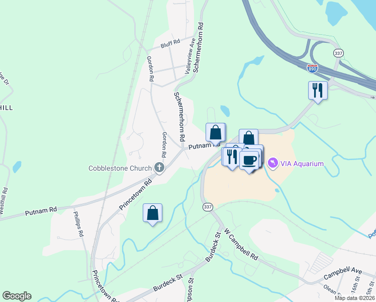 map of restaurants, bars, coffee shops, grocery stores, and more near 91 Putnam Road in Schenectady