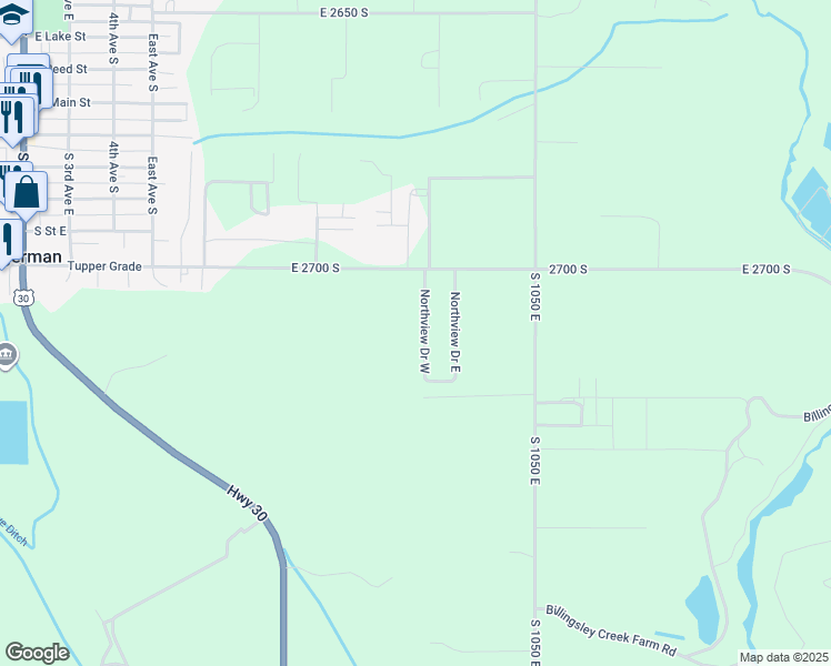 map of restaurants, bars, coffee shops, grocery stores, and more near 2709 Northview Drive West in Hagerman