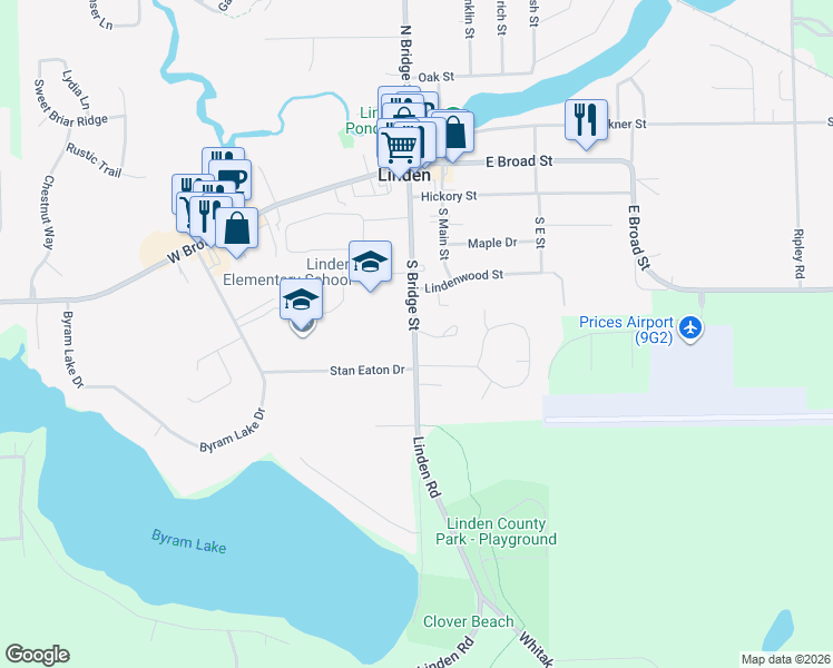 map of restaurants, bars, coffee shops, grocery stores, and more near 815 South Bridge Street in Linden