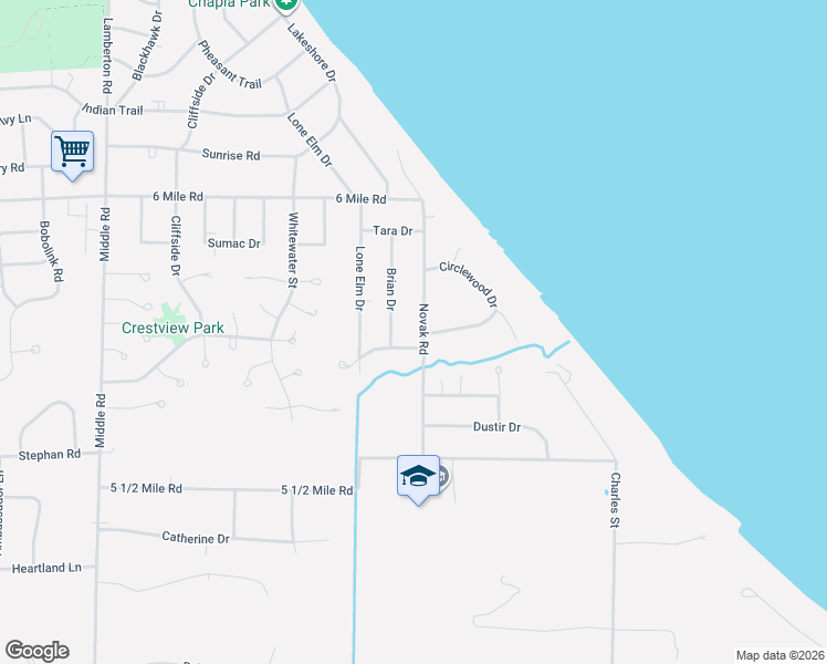 map of restaurants, bars, coffee shops, grocery stores, and more near 6721 Brian Drive in Racine