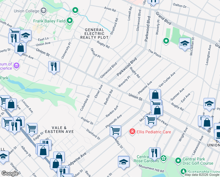 map of restaurants, bars, coffee shops, grocery stores, and more near 1310 Union Street in Schenectady