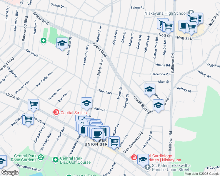 map of restaurants, bars, coffee shops, grocery stores, and more near 1231 Dean Street in Schenectady