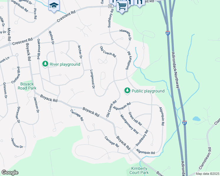 map of restaurants, bars, coffee shops, grocery stores, and more near 66 Longwood Drive in Saratoga County
