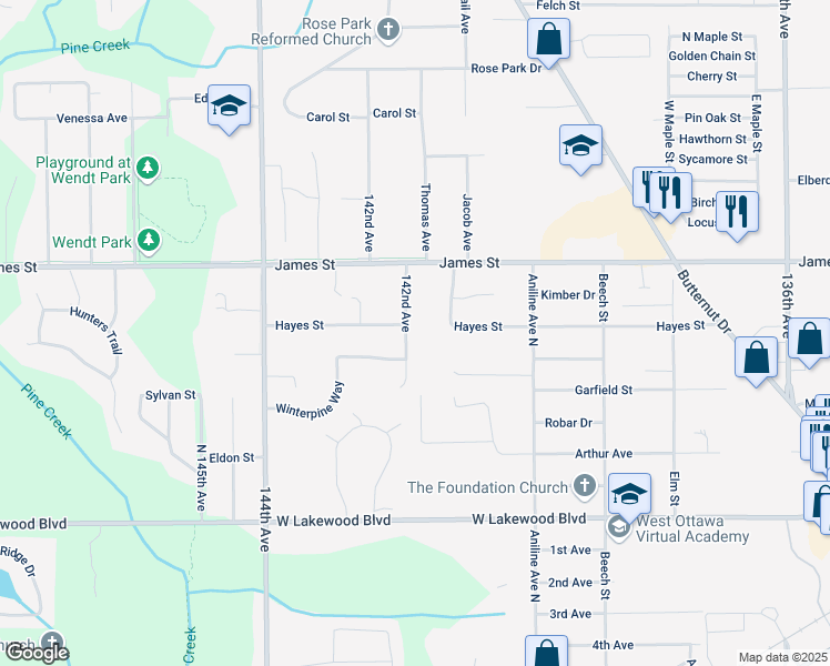 map of restaurants, bars, coffee shops, grocery stores, and more near 417 142nd Avenue in Holland