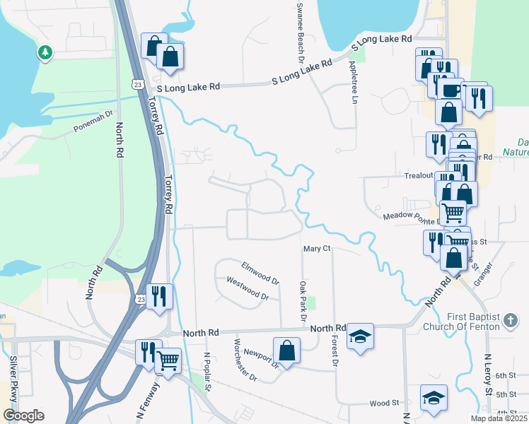 map of restaurants, bars, coffee shops, grocery stores, and more near 2100 Georgetown Parkway in Fenton