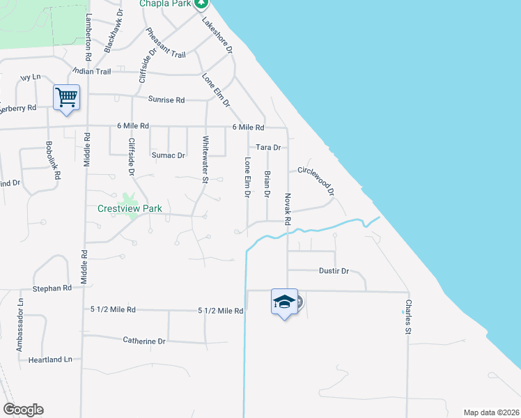map of restaurants, bars, coffee shops, grocery stores, and more near 6715 Lone Elm Drive in Racine