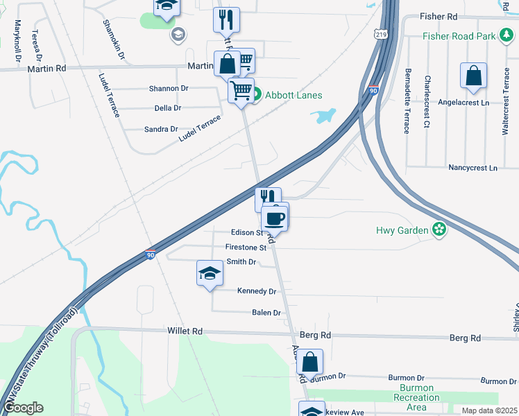 map of restaurants, bars, coffee shops, grocery stores, and more near 2015 Abbott Rd in Lackawanna