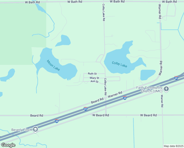 map of restaurants, bars, coffee shops, grocery stores, and more near Ruth Street in Laingsburg