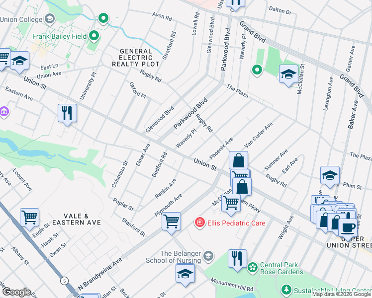 map of restaurants, bars, coffee shops, grocery stores, and more near 1031 Ardsley Road in Schenectady