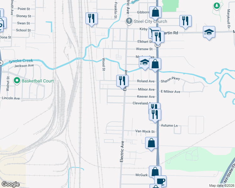 map of restaurants, bars, coffee shops, grocery stores, and more near 34 Keever Avenue in Buffalo