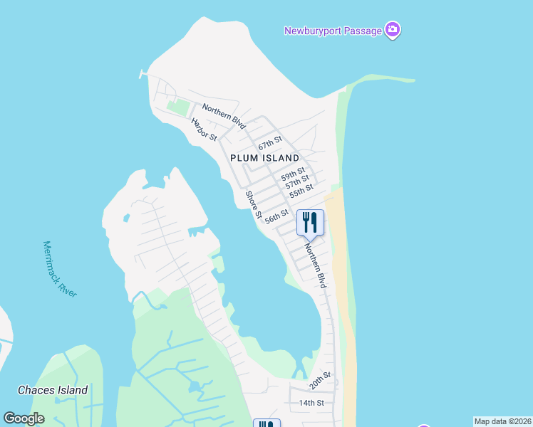 map of restaurants, bars, coffee shops, grocery stores, and more near 13 58th Street in Newburyport