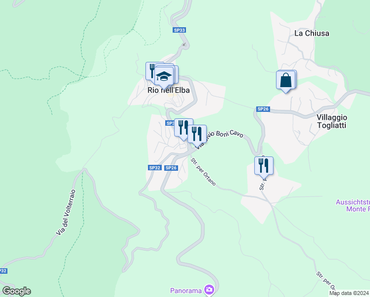 map of restaurants, bars, coffee shops, grocery stores, and more near 20 Via del Padre Eterno in Rio Nell'elba