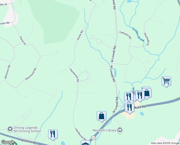 map of restaurants, bars, coffee shops, grocery stores, and more near 45 Stacey Circle in Windham