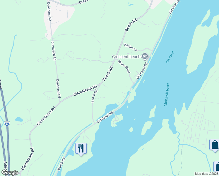 map of restaurants, bars, coffee shops, grocery stores, and more near 66 Beach Road in Saratoga County