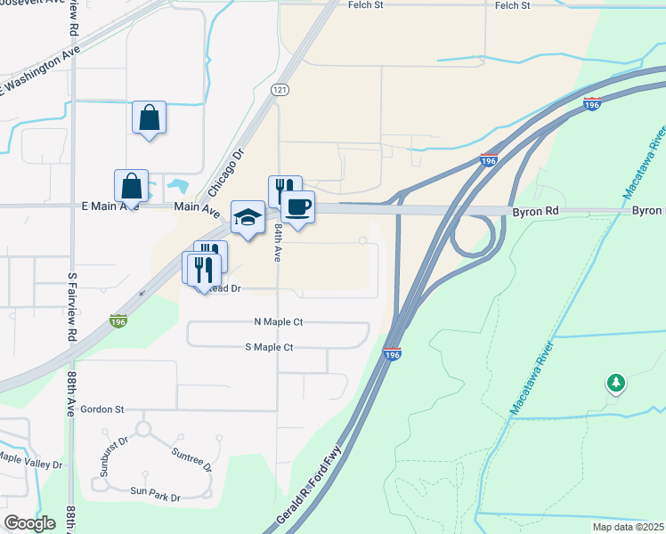 map of restaurants, bars, coffee shops, grocery stores, and more near 2308 84th Avenue in Zeeland