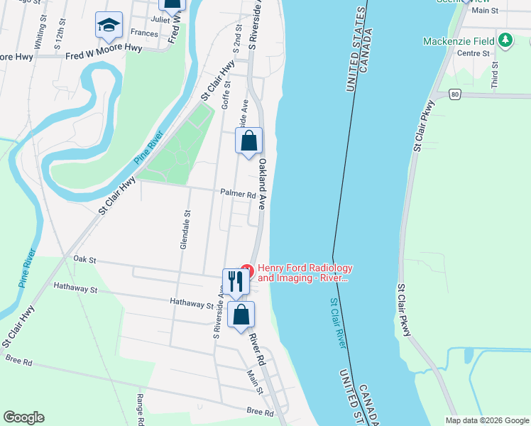 map of restaurants, bars, coffee shops, grocery stores, and more near 1532 Oakland Avenue in Saint Clair