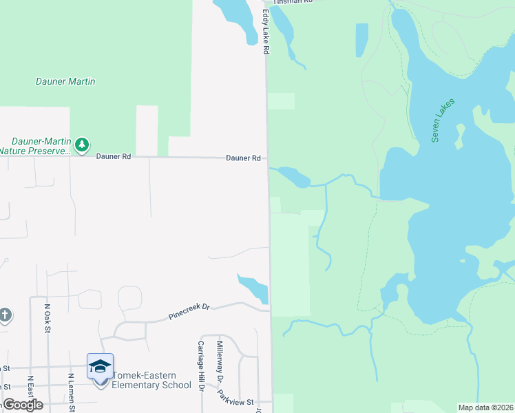map of restaurants, bars, coffee shops, grocery stores, and more near 15064 Eddy Lake Road in Fenton