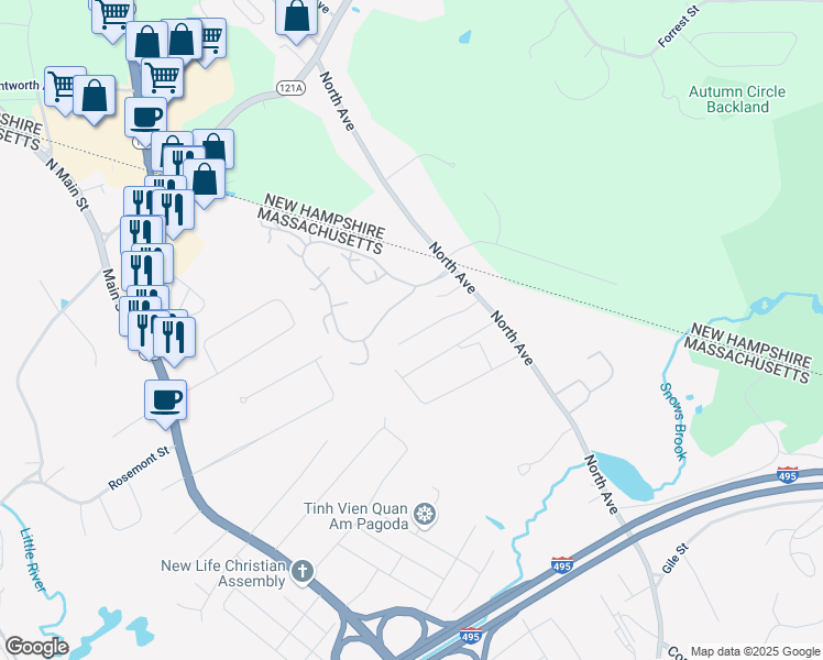 map of restaurants, bars, coffee shops, grocery stores, and more near 33 Haley Road in Haverhill