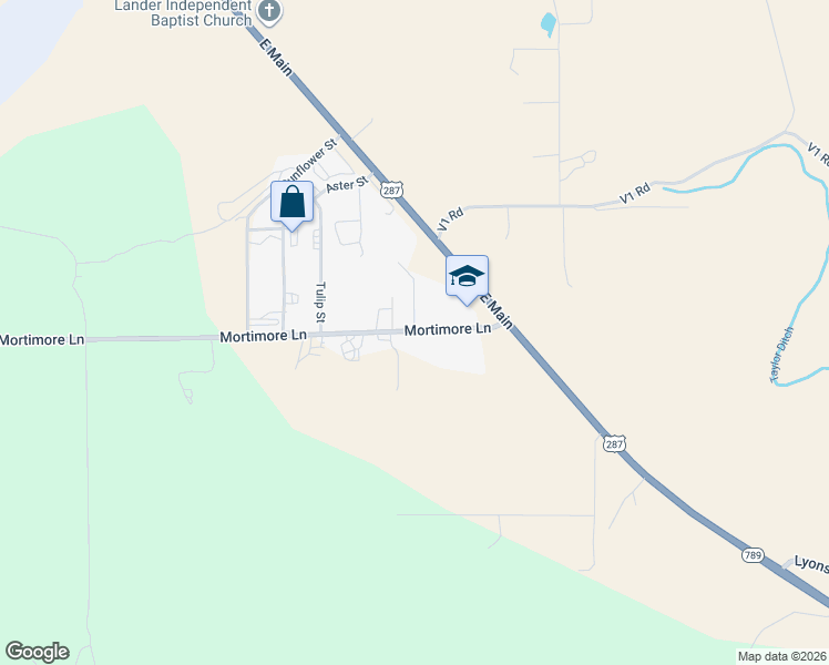 map of restaurants, bars, coffee shops, grocery stores, and more near 59 Mortimore Lane in Lander
