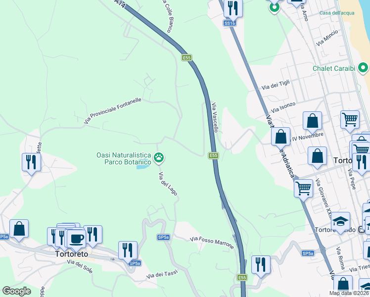 map of restaurants, bars, coffee shops, grocery stores, and more near 13 Via Vascello in Provincia di Teramo
