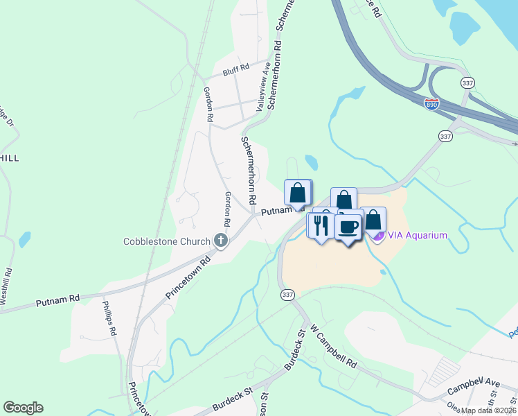 map of restaurants, bars, coffee shops, grocery stores, and more near 91 Putnam Road in Schenectady