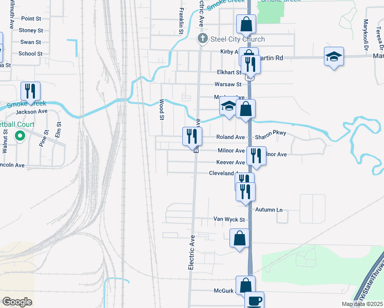 map of restaurants, bars, coffee shops, grocery stores, and more near 34 Keever Avenue in Buffalo