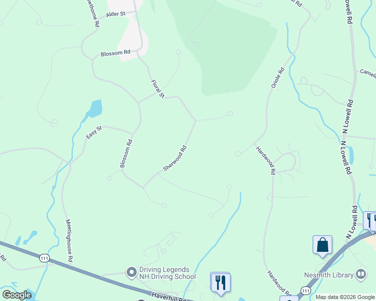 map of restaurants, bars, coffee shops, grocery stores, and more near 5 Sherwood Road in Windham