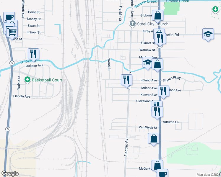 map of restaurants, bars, coffee shops, grocery stores, and more near 1 Mitchell Place in Buffalo