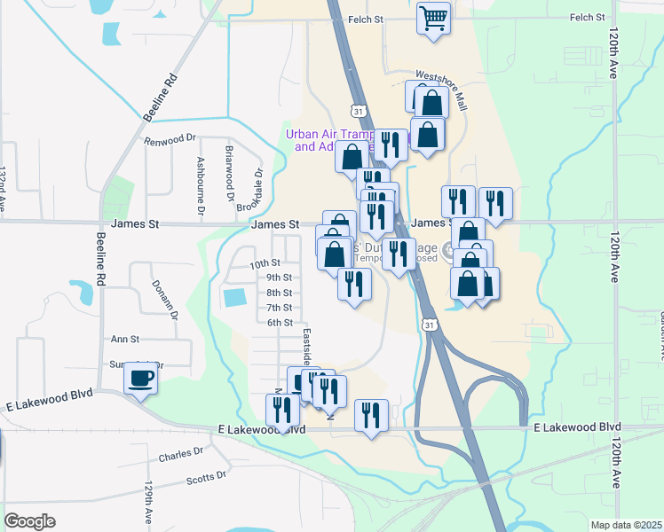 map of restaurants, bars, coffee shops, grocery stores, and more near 2337 North Park Drive in Holland
