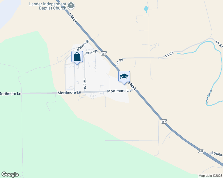 map of restaurants, bars, coffee shops, grocery stores, and more near 59 Mortimore Lane in Lander