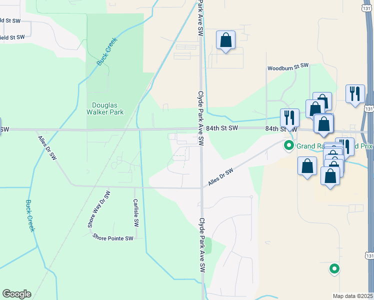 map of restaurants, bars, coffee shops, grocery stores, and more near 8471 East Center Park Drive in Byron Center
