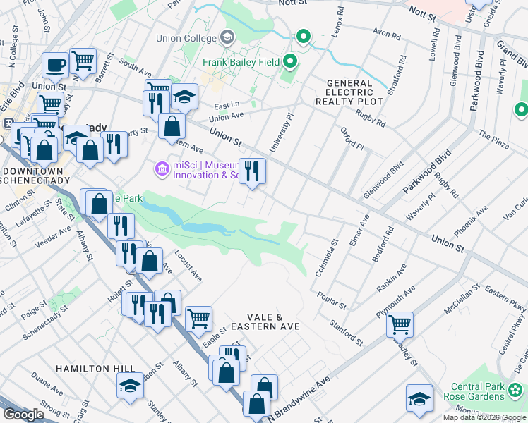 map of restaurants, bars, coffee shops, grocery stores, and more near 15 Paulding Street in Schenectady