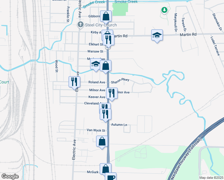 map of restaurants, bars, coffee shops, grocery stores, and more near 3298 South Park Avenue in Buffalo