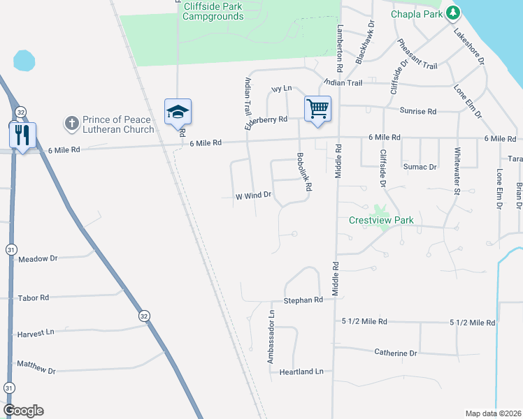 map of restaurants, bars, coffee shops, grocery stores, and more near 6737 Elderberry Road in Racine