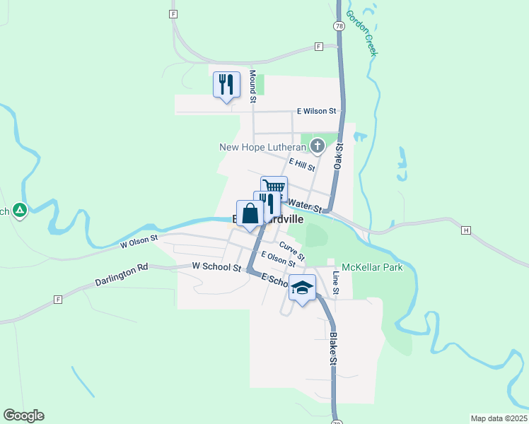 map of restaurants, bars, coffee shops, grocery stores, and more near in Blanchardville