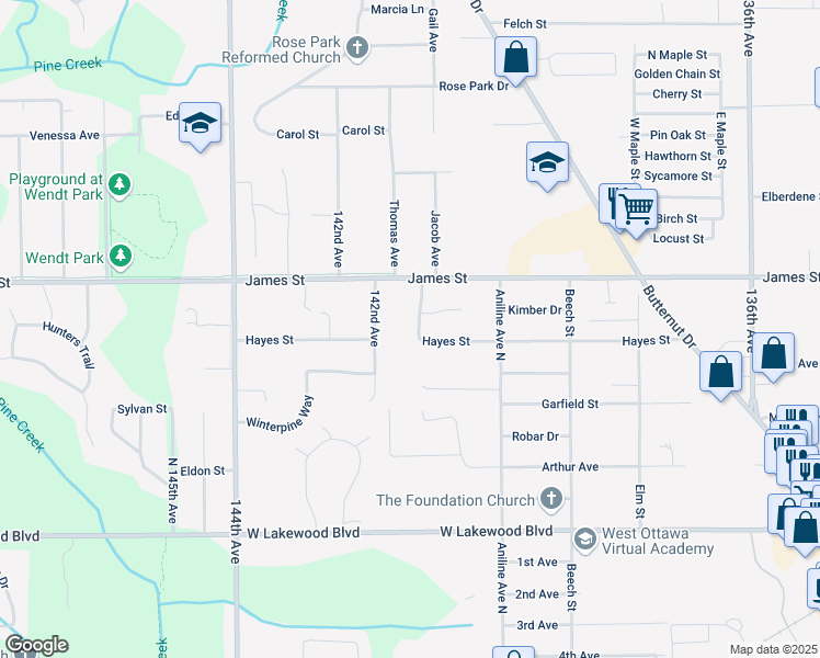 map of restaurants, bars, coffee shops, grocery stores, and more near 417 142nd Avenue in Holland