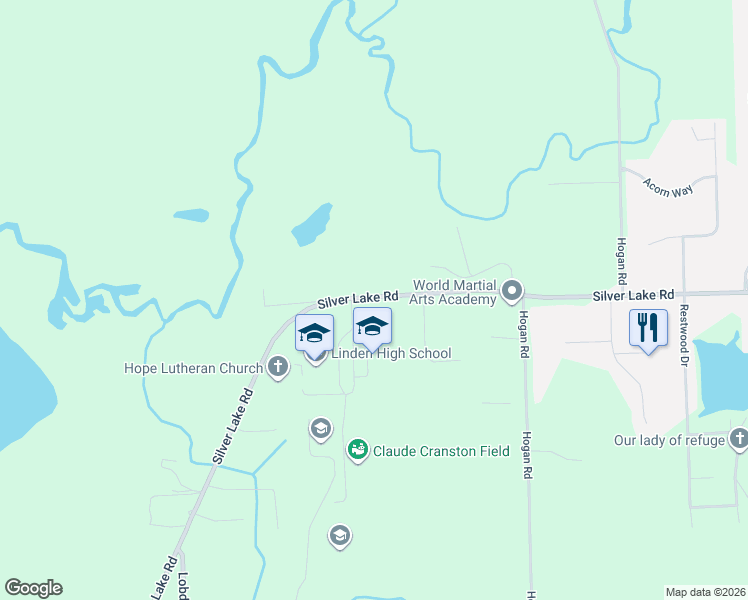 map of restaurants, bars, coffee shops, grocery stores, and more near 7187 Silver Lake Road in Linden