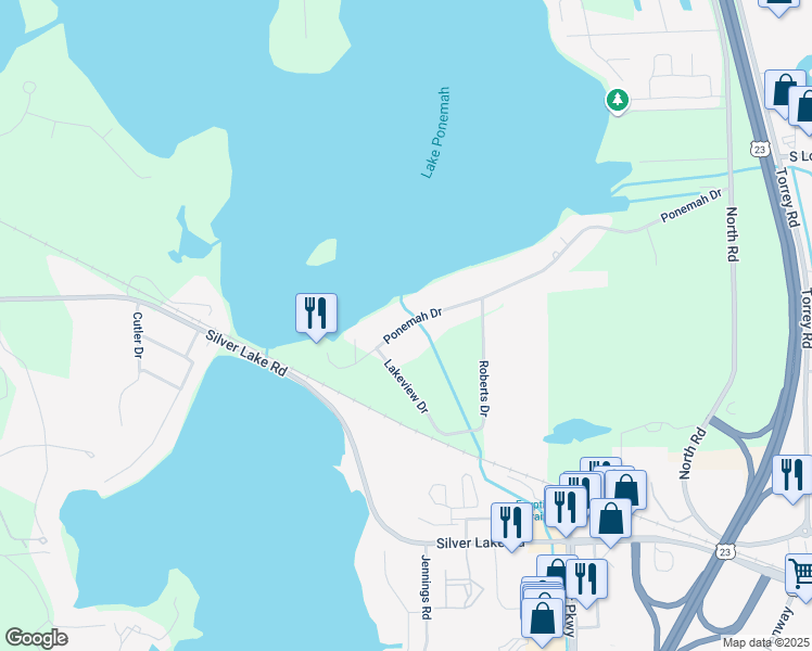 map of restaurants, bars, coffee shops, grocery stores, and more near 3390 Ponemah Drive in Fenton