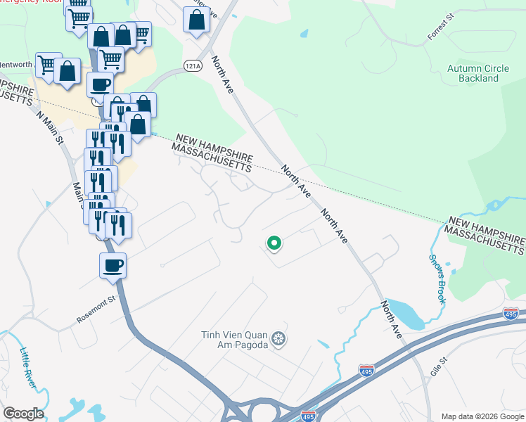 map of restaurants, bars, coffee shops, grocery stores, and more near 33 Haley Road in Haverhill